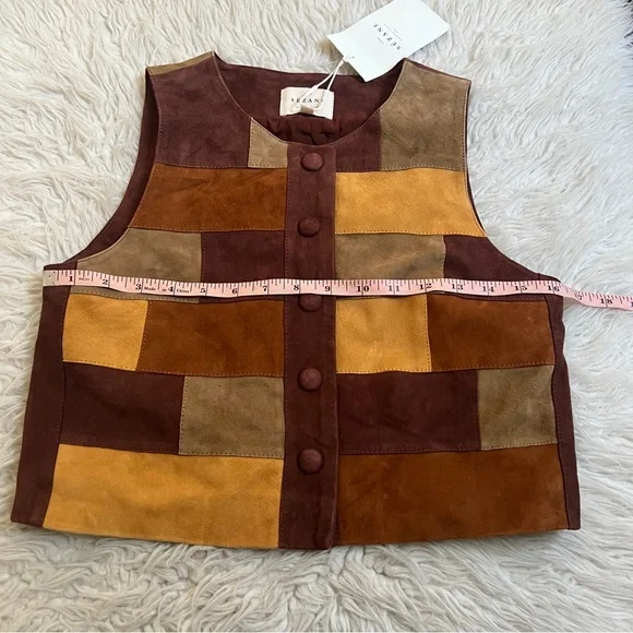 Sezane Tara Jacket - Camel Brown Ochre Patchwork - Picture 6 of 7